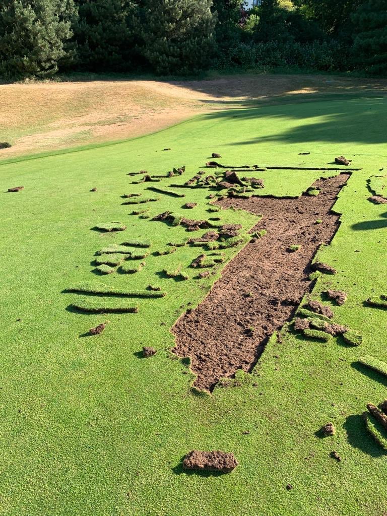 After the joy of getting back on the course we awoke this morning to this, our 9th green. So sad and depressing after the positive community spirit engendered during the full lockdown. A reward is being offered for info leading to the arrest of the person or persons responsible.