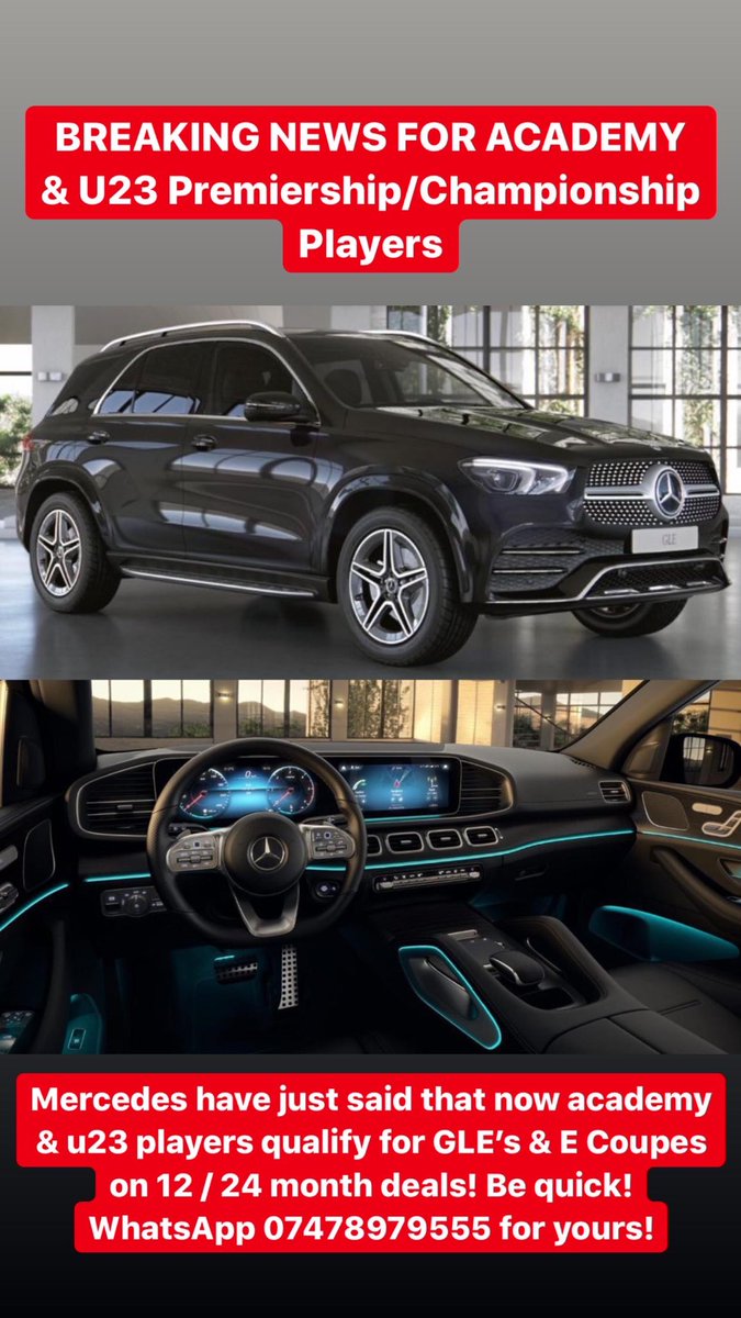 BREAKING NEWS FOR ALL ACADEMY PLAYERS

YOU NOW QUALIFY FOR MORE MERCEDES VIP 12 &amp; 24 MONTH DEALS

WHATSAPP: 07478979555
EMAIL: SALES@PLATINUMEXECUTIVEGROUP.CO.UK