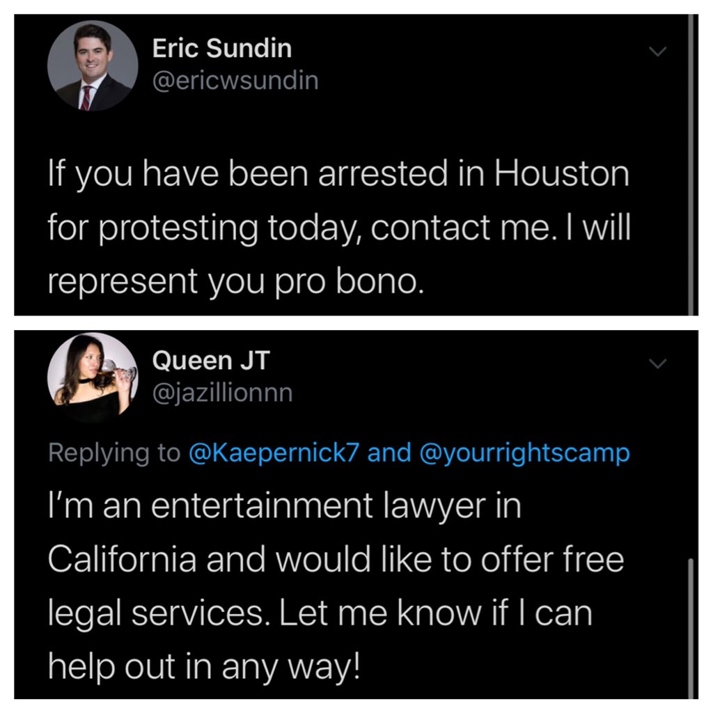 Lawyers offering pro bono services for arrested protestors. Minneapolis, Houston, New York, Atlanta, Los Angeles. I know there are far more doing the same thing in other cities please add them to this thread