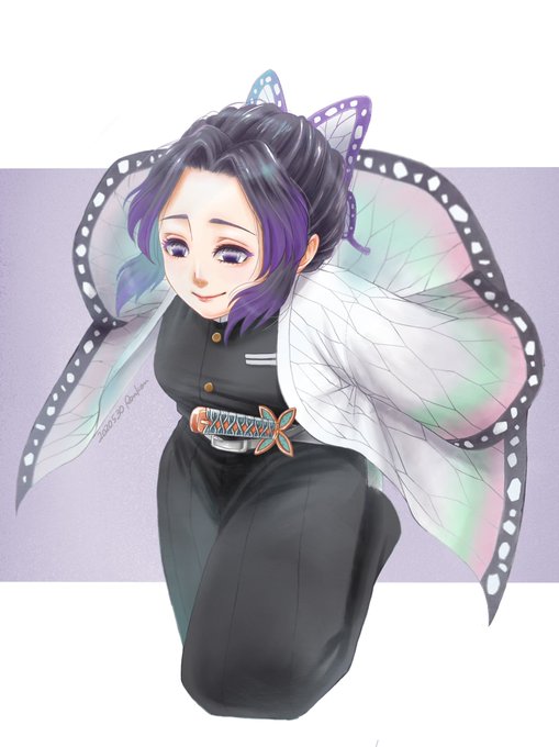 蓮根さんがTwitterに投稿した胡蝶しのぶ(鬼滅の刃)のイラスト。