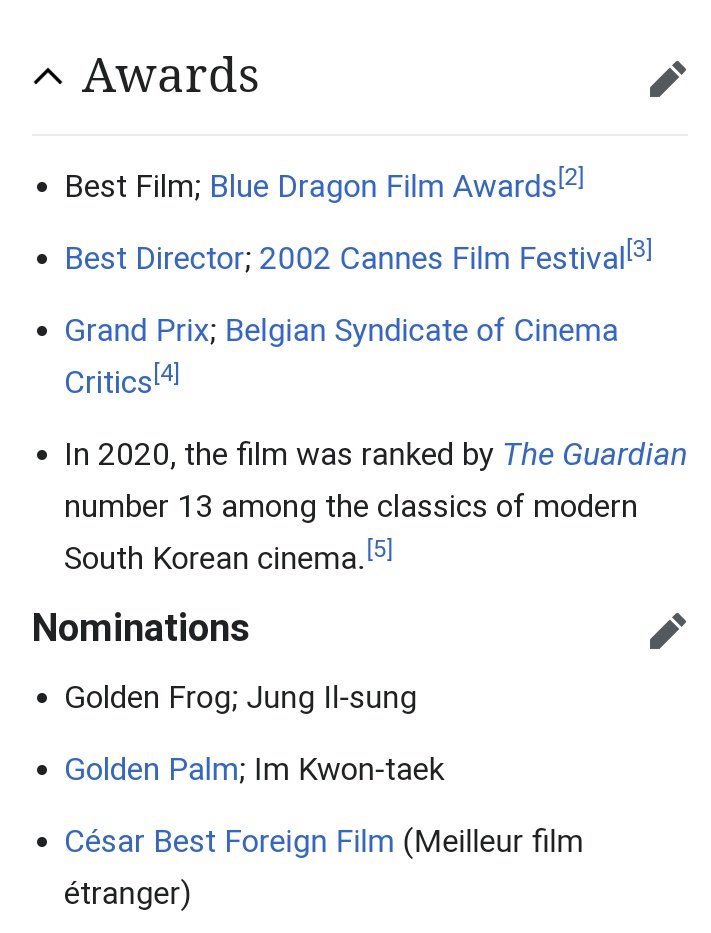 in 2002 , yejin proceeded to star in "chi-hwa-seon" , a film directed by im kwon-taek (one of south korea's most renowned directors) the film was nominated for multiple awards and won many of them (stated in screenshot) and it was screened at the acclaimed cannes film festival.
