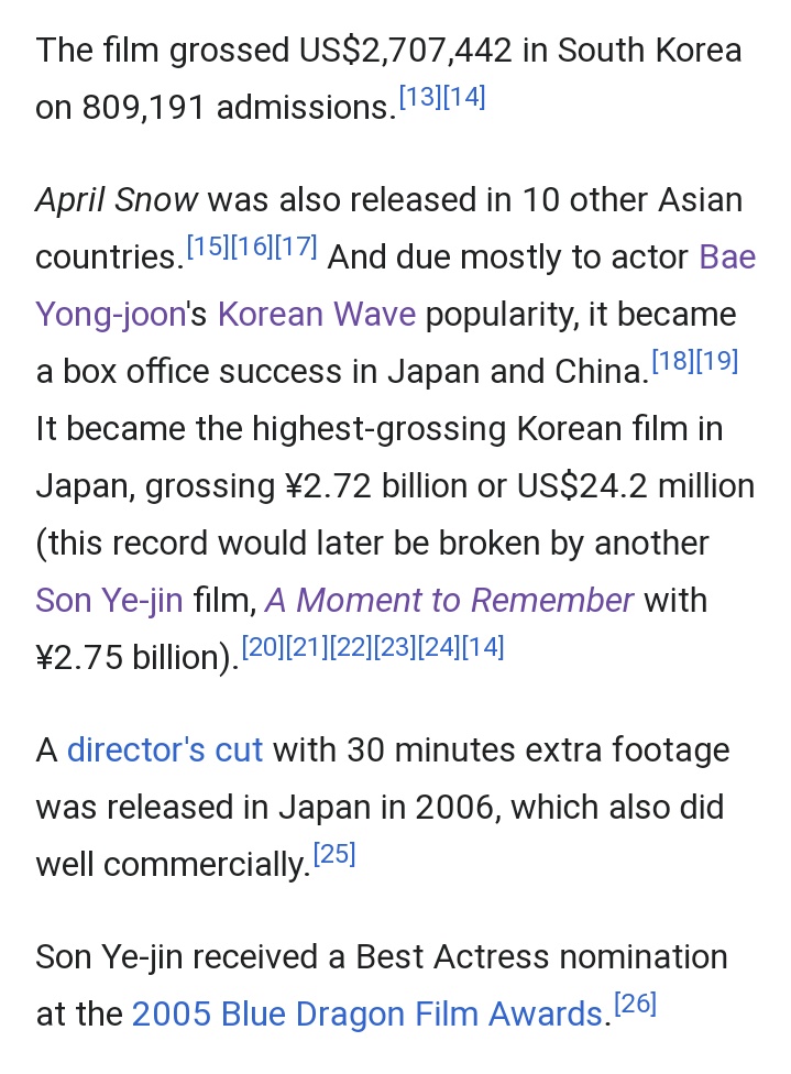 wikipedia's description on "a moment to remember" (first picture)wikiledia's description on "april snow" (second picture)