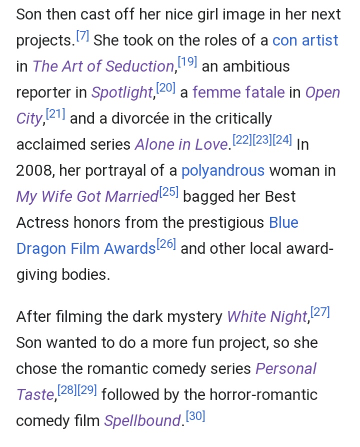 son ye jin then proceeded to take on a range of versatile roles in different genres of film and television . some examples are listed below .