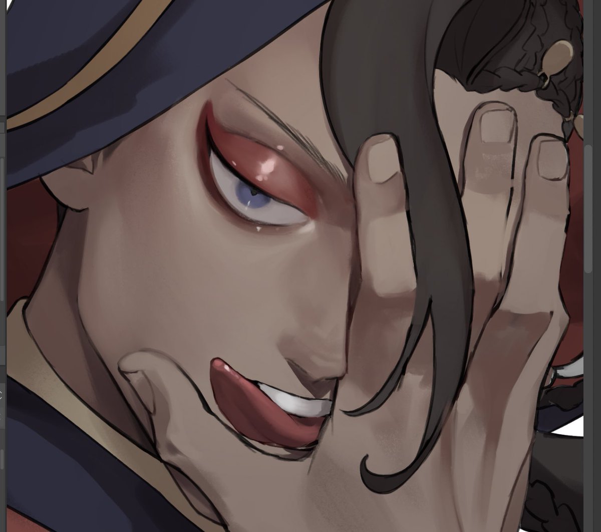 アイシャドウをびちょびちょのやつ にするか普通にパウダーっぽいのにするかでま 侍のイラスト