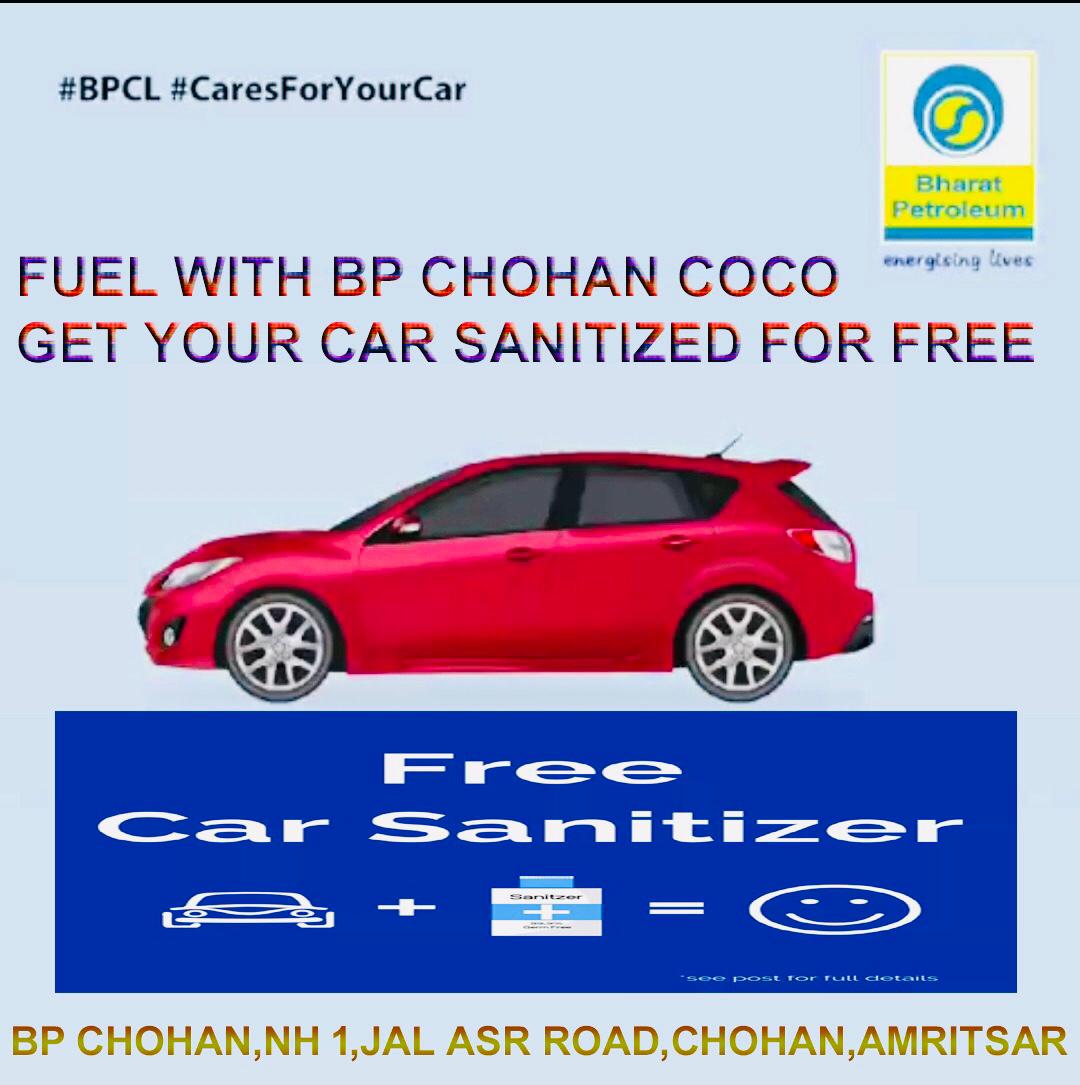 bp_coco's tweet photo. Fuel with #BPChohan 
Get your car sanitized for free .
#BPCL #Careforyourcar
@BPCLimited 
@BPCLRetail 
@bpcljalandhar 
@BPCretJalandhar 
@mohit02121970 
@SanjayM75181416 https://t.co/r0Zh0LDkdd