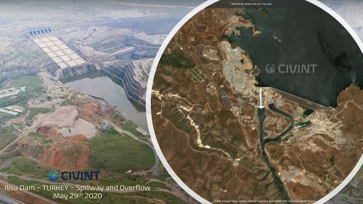 Civil_Int's tweet photo. Ilisu Dam #Turkey - Spillway and Overflow seen from space - May 29th 2020 - Imagery via @sentinel_hub and @CopernicusEU - #CIVINT https://t.co/EjLlbbQmYh
