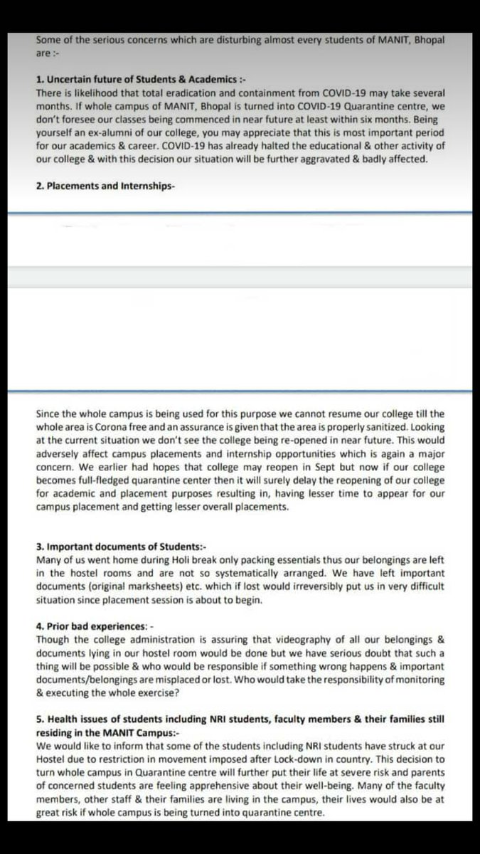 MohsinA40347513's tweet photo. Some of the important issues that must be considered by the authorities. And it's their duty, they have to think about the solutions of these problems that will be faced by usafteracquisitionofMANIT asbiggestquarantinecenter. #sparethehostels #NITbhopalquarantined 
#saveourcareer https://t.co/ATZM1IQsUD