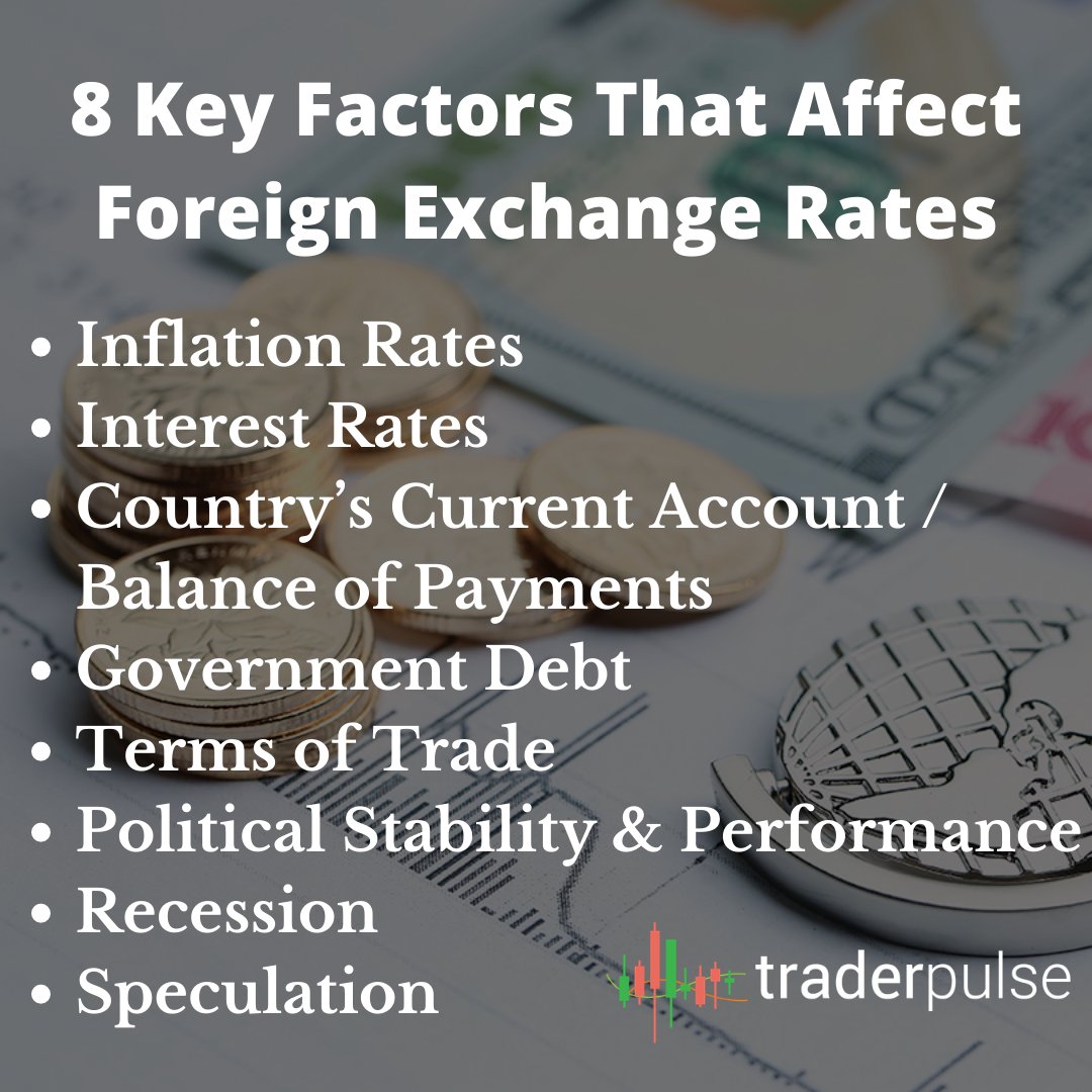 Trader Pulse on Twitter: "Many things affect your assets if you are a forex  trader! Know the key factors that affect exchange rates. #ForExrate  #forexrates #publicdebt #foreigncapital #interestrates #marketinflation  #forextrader #dollarexchangerate ...