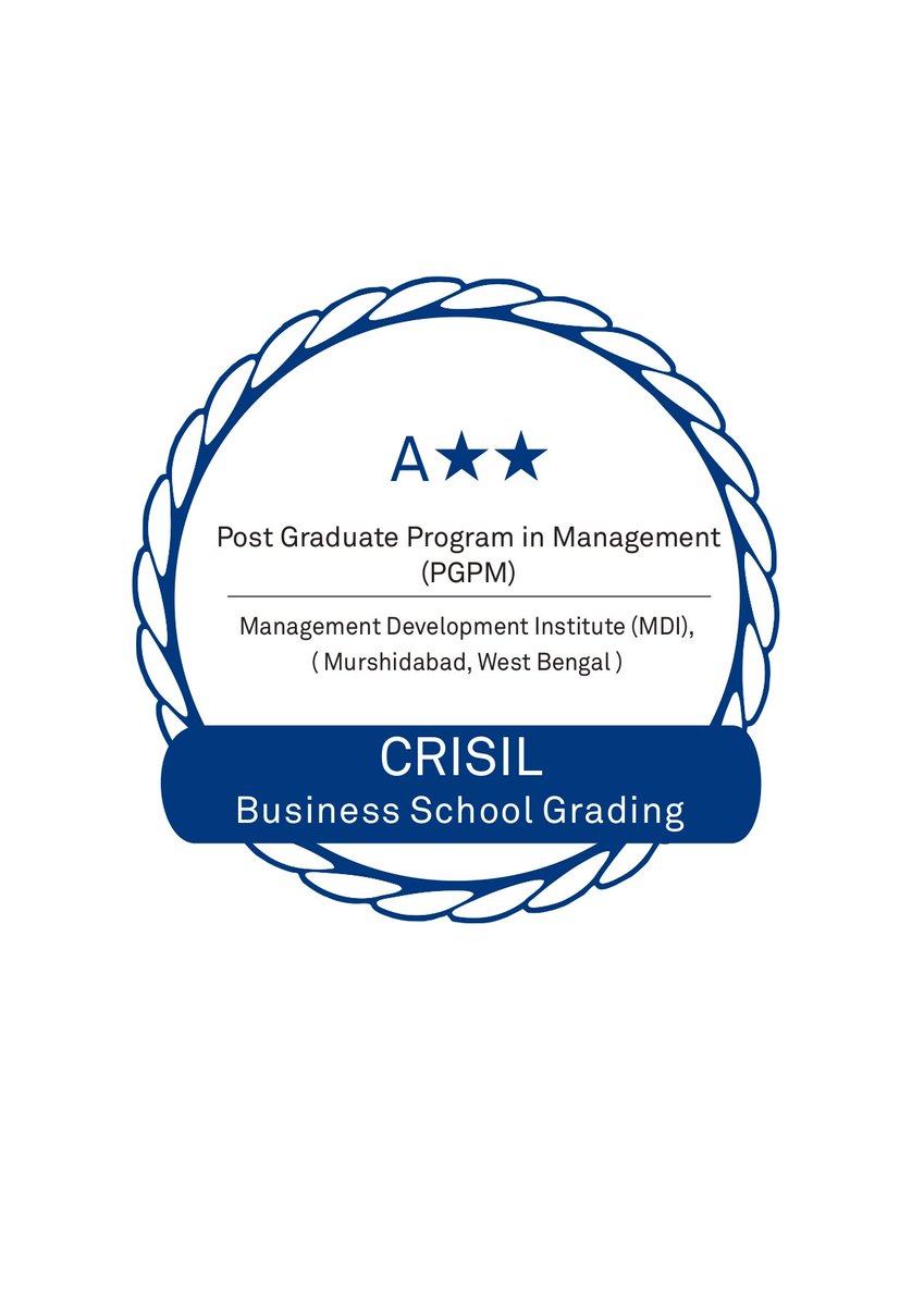 MDIM_Official's tweet image. Pleased to share that @CRISILLimited has graded #MDIMurshidabad A** (A double star) at National Level and A*** (A triple star) grading at State Level for the year 2020-21. 

#MDI #ManDevIan #MDIM #CRISIL