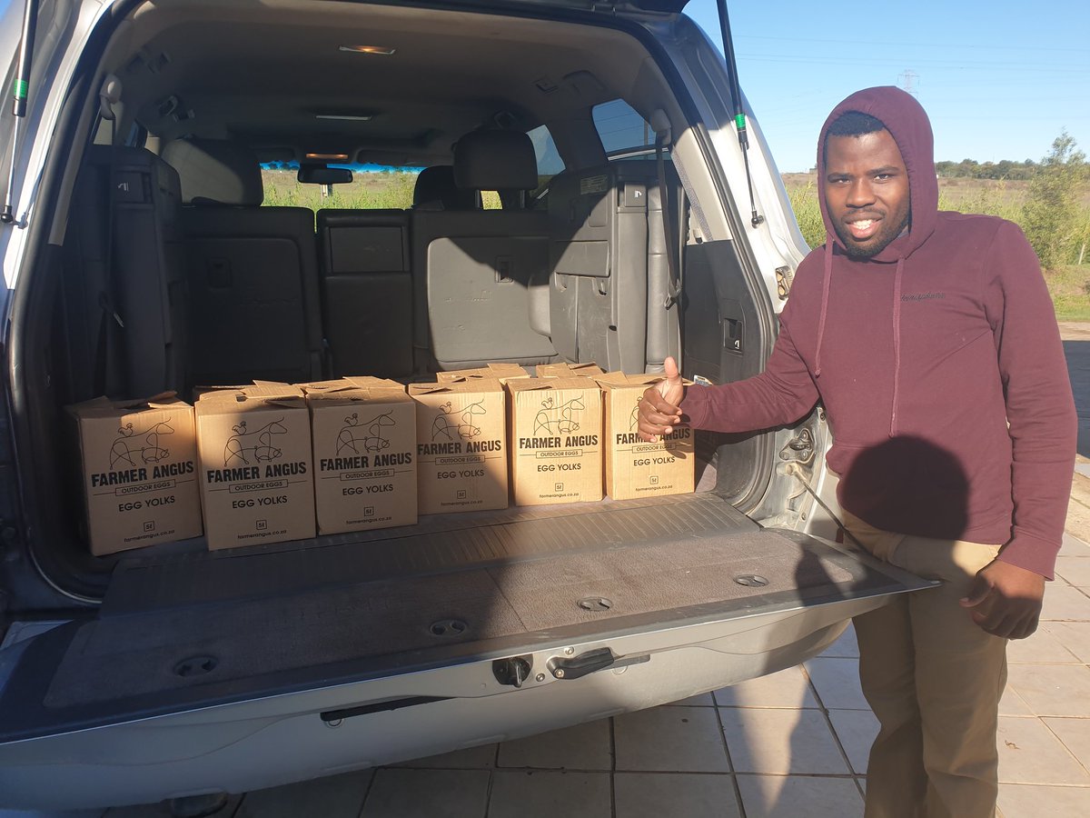 Thabani giving Schoon the thumbs up for their first order of egg yolks.
Thanks Fritz.