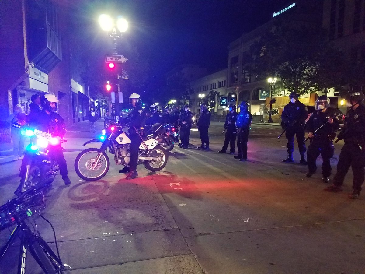 Just as OPD and Hayward PD left, San Francisco PD showed up with an OPD motorcycle gang and formed a line at 17th on Broadway, then left 15 minutes later.