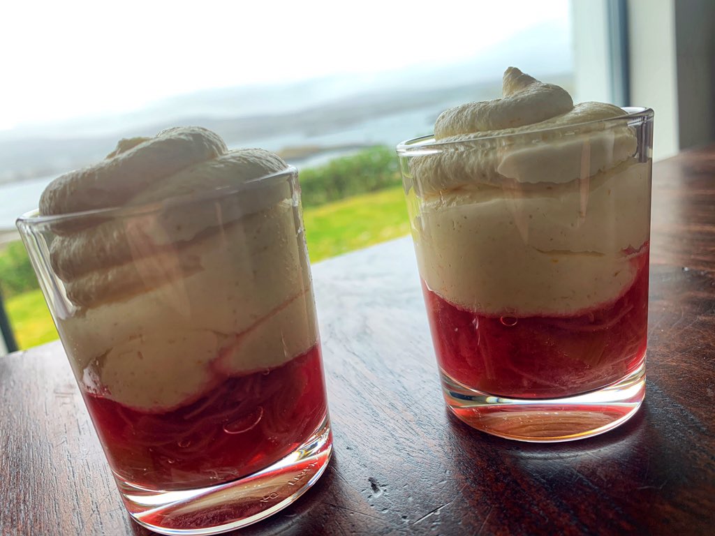 New recipe test for when guests return: Orange posset, poached rhubarb infused with @isleofskyedistillers Misty Isle #gin 
Yes or no?
#dessert #rhubarb #posset #skye #localgin #localbusiness #sourcelocal #bedandbreakfast #bnb #scotland #staycation #foodporn #isleofskye