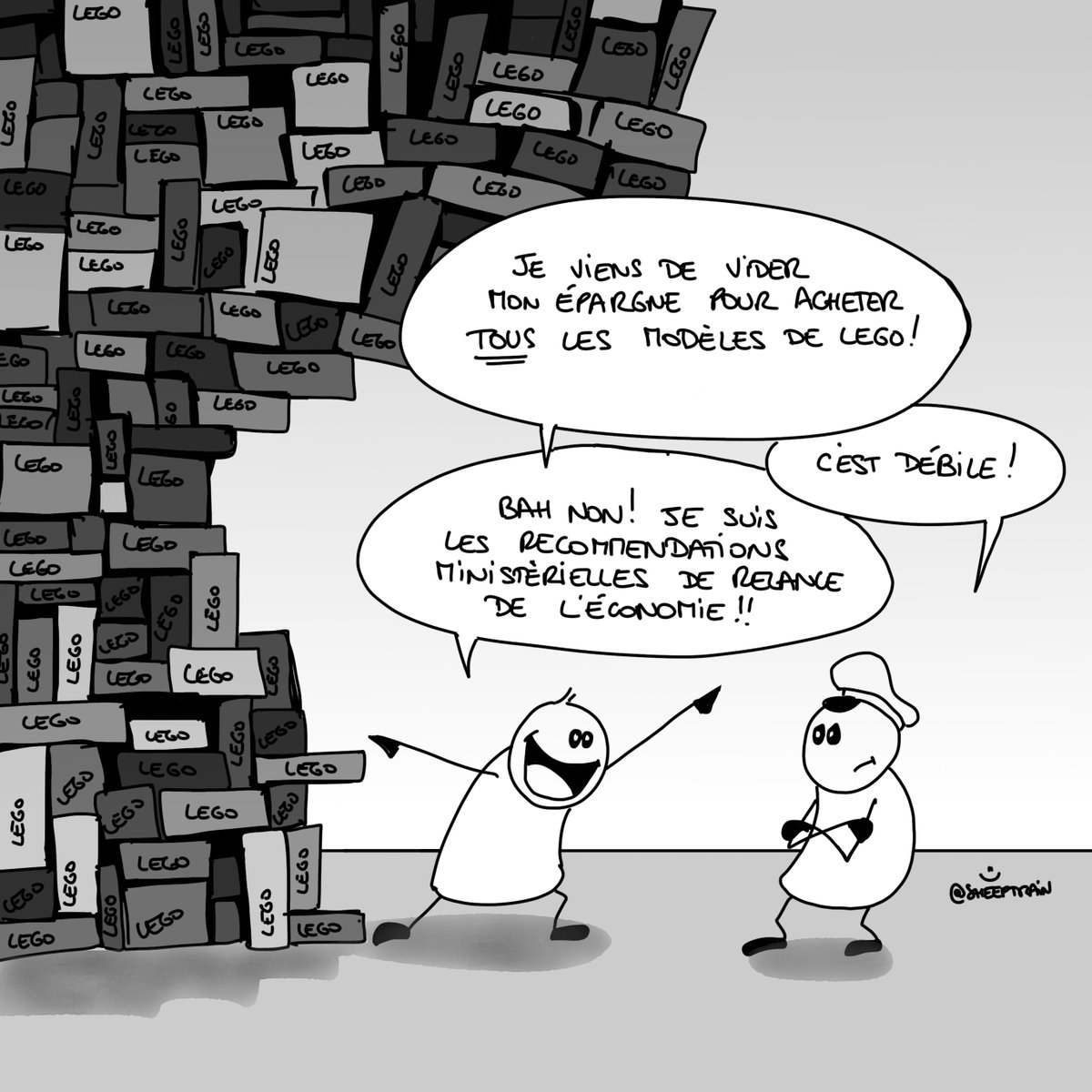 SheepTrain's tweet photo. « Nous vous conseillons de suivre les recommandations ministérielles pour la relance de l’économie » #VideTonPEL #LaVieLarge #NoTomorrow #YOLO #LegoForever https://t.co/jBNJRgAUzw