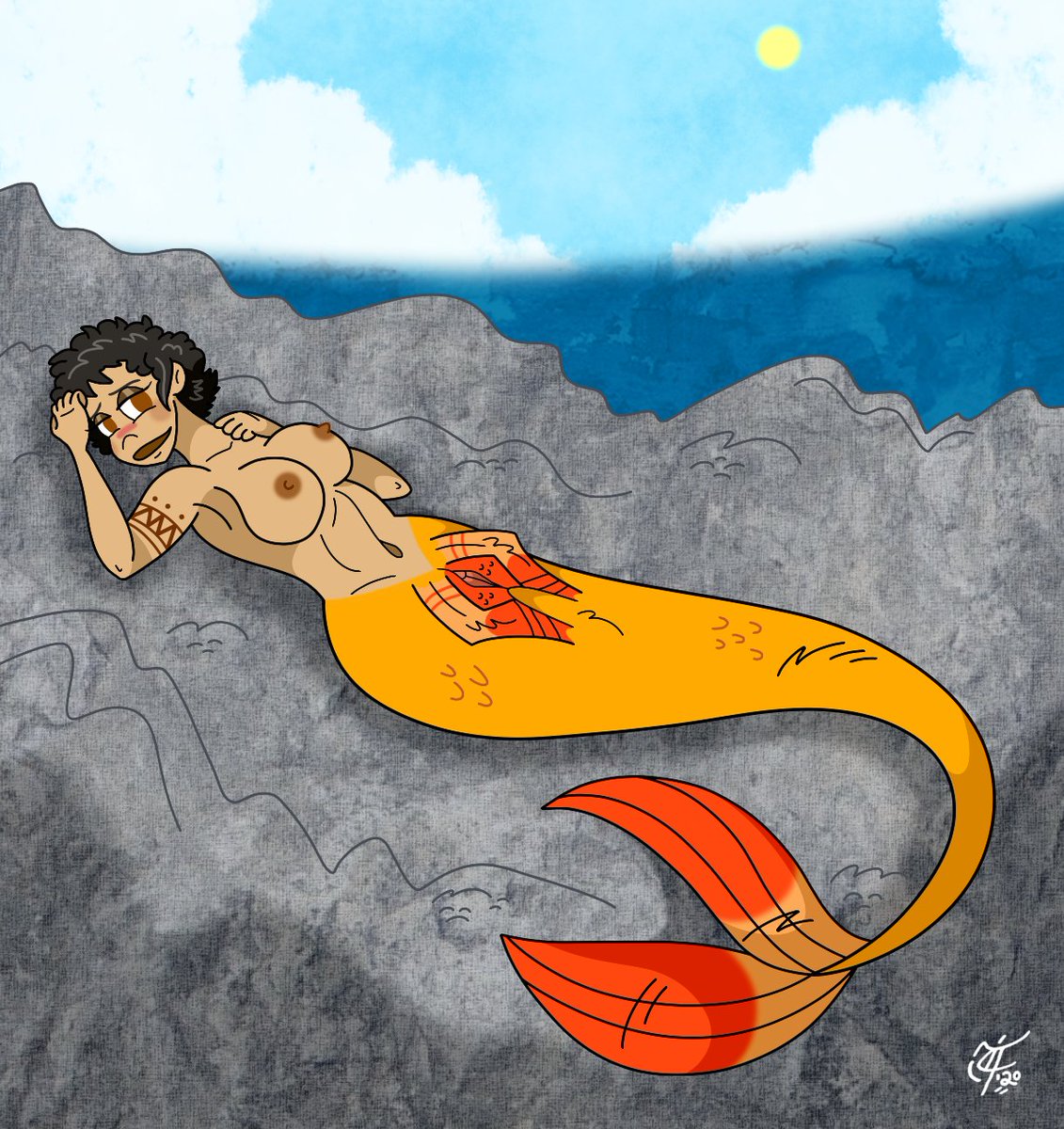 LovelyLucyLupa's tweet photo. My mermaid gal, Kepi, topless with a vagina for #MerMay (and my #merginachallenge) ๐งโโ๏ธ๐๐ฎ๐ #MerMay2020 #Kepi #characterdesign #mermaidvagina #merginachallenge #tigolbitties #tittyfish #NSFW https://t.co/adl0ighRdC