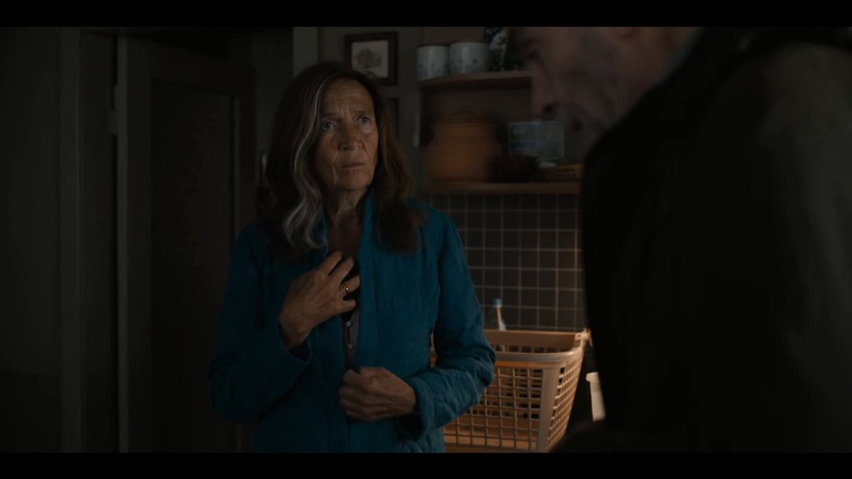  BIRU—Wallpaper dan lantai ruangan percobaan dalam bunker tempat anak-anak yg hilang disekap & berada—Dinding rumah sakit—Jana Nielsen di tahun 1986 & 2019 kerap terlihat mengenakan pakaian berwarna biru—Agnes jg pernah mengenakan busana berwarna biru