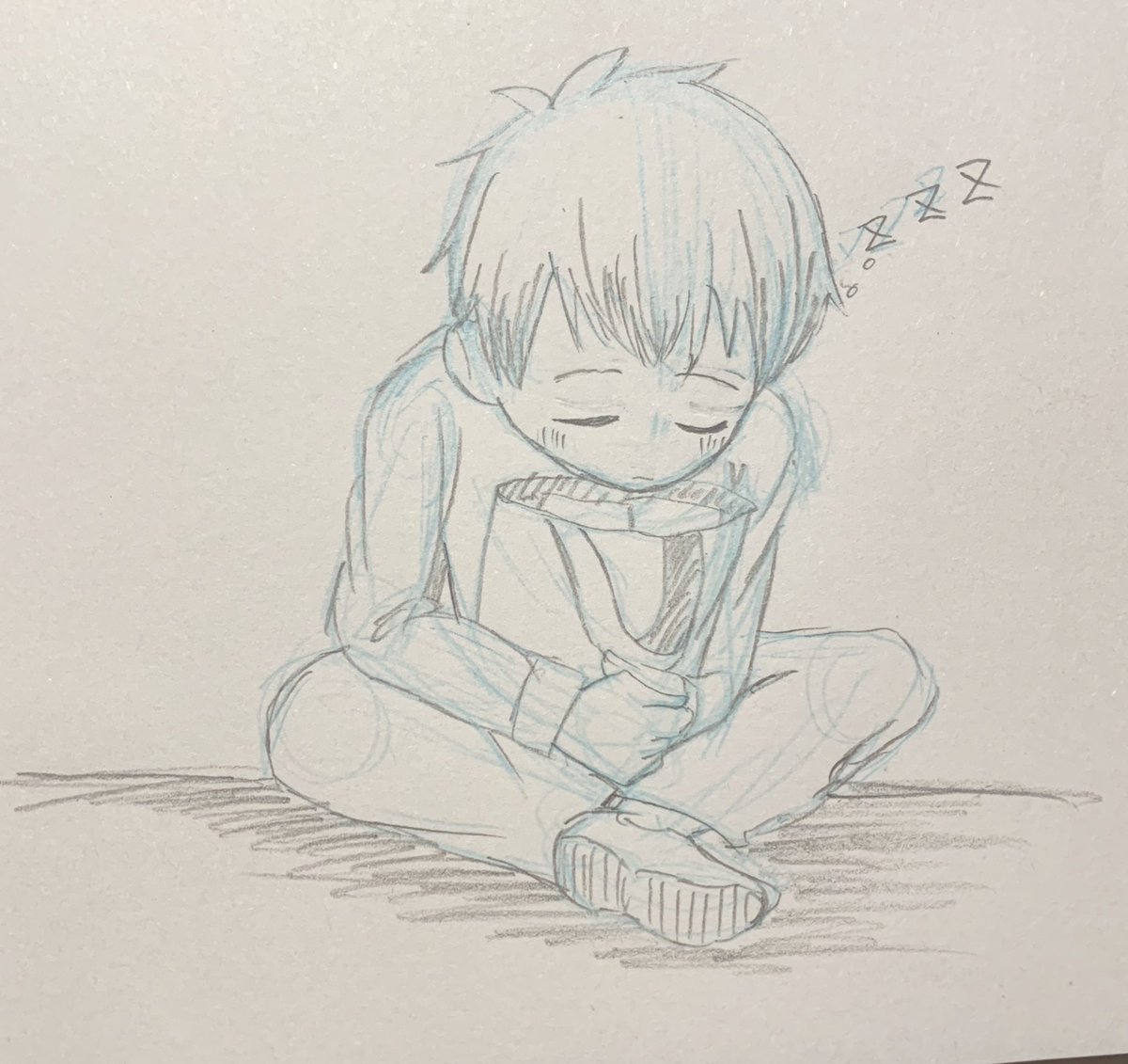 ユキミダマ در توییتر 待ってる間に寝てしまう男の子 イラスト 落書き アナログイラスト 鉛筆画