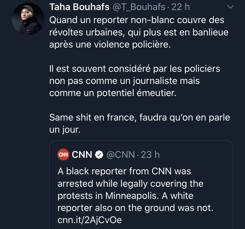 7) Un journaliste de CNN se fait arrêter pendant les émeutes. Je vous laisse deviner de quelle « couleur » il est ? Un autre journaliste, blanc, était présent. Il n’a pas été inquiété.