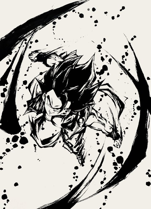 黒髪ゴジータ、すごい新鮮ですよね
#ドラゴンボール #墨絵  #ゴジータ
#模写 