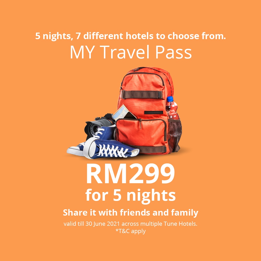 Introducing our all-new MY Travel Pass! Pre-purchase room credits for any Tune Hotel across Malaysia* from as low as RM58 per night! Get 5 room credits to share with your friends and family starting from just RM 299. tunehotels.com/offers/my-trav…
*for participating locations only.