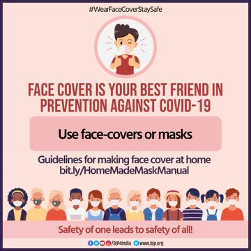 TandonVijai's tweet photo. Safety of one leads to safety of all.Face cover is your best friend in prevention against COVID-19.
Make face covers at home and distribute it to others as well ManualHomeMade…
WearFaceCover https://t.co/7sGGdmQJ3N