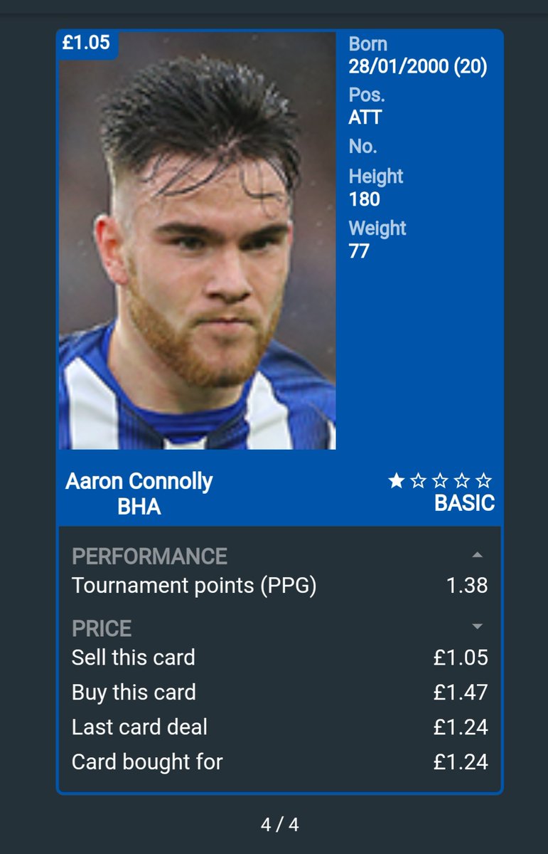 Trade 2: Aaron ConnollyBuy: £1.24Sell: £1.38Bank: £1.38 #footstock