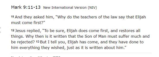 There are references in New Testament in which resemblance of John to Prophet Elijah(as) has been mentionedHere Isa(as) confirmed the fact that Elijah would not return, & that the appearance of Yahya(as) was nothing but the fulfillment of the prophesied coming of Elijah(as)5/