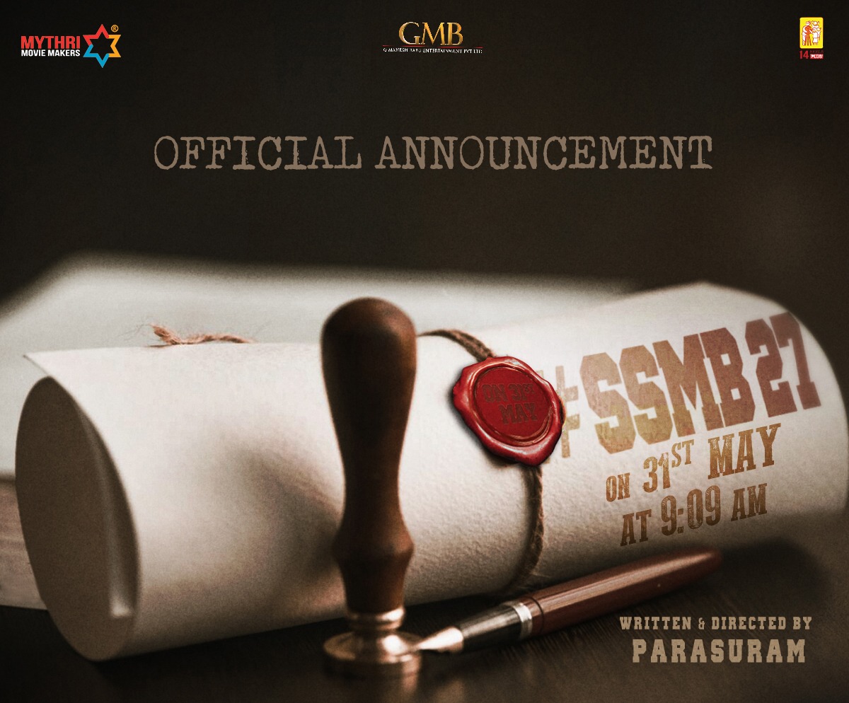 MythriOfficial's tweet photo. We're back together with our Superstar 😍 #SSMB27 Official Announcement 🥁

You've been hearing a lot about it, countdown begins to see the REAL thing 😊

31st May - 9.09 AM  🌠

@urstrulyMahesh @ParasuramPetla @GMBents @14ReelsPlus https://t.co/oRwDHQxUVw