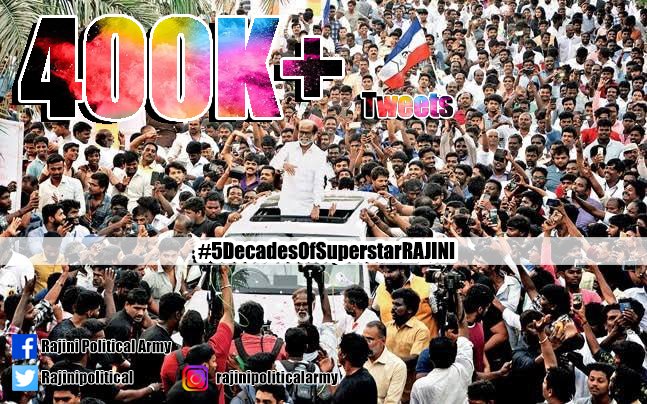 Rajinipolitical's tweet photo. 400K+ Tweets 🔥
#5DecadesOfSuperstarRAJINI https://t.co/hgiYplu7MN