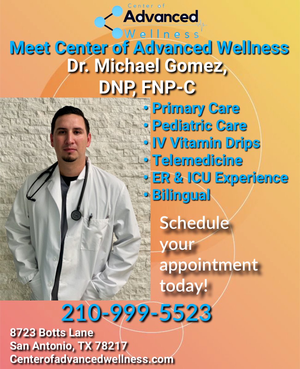 CtrAdvancedWell's tweet image. Please say hello to our Dr. Michael Gomez, DNP, FNP-C!  We are here for you! #SanAntonio #COVID19 #primarycare