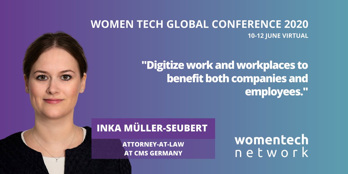 WomenTechNet's tweet image. Inka Müller-Seubert will give the talk &quot;From #Employee to #Cyborg - The Use of #MicrochipImplants in #Employment?&quot; at the WomenTech Global Conference &apos;20, June 10-12 (Virtual: bit.ly/WTGC2020 )

Tweet to unite 100K #womenintech | Support: bit.ly/3fvcXOn

@CMS_law