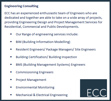 ECCGroupLtd's tweet photo. ECC Group is a consulting and engineering practice with an extensive portfolio covering all aspects of engineering consultancy, surveying, energy consultancy and architectural design.
Get in touch info@eccgroup.ie  
#ECCGroup #engineeringservices #architecture #energy https://t.co/pMP3naSq8P