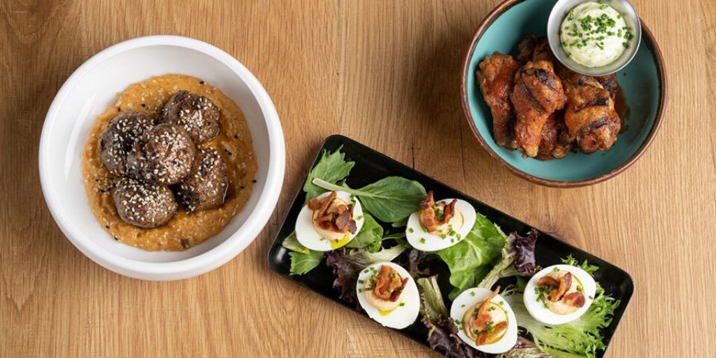 stranghall's tweet photo. Say hello to a few items from @fondkitchen's new menu. Appetizers like charred wings or bacon deviled eggs will tantalize your palette before moving on to your main entree, including dishes like braised lamb &amp; crispy pork belly. #StrangHall https://t.co/l62Np2QVi0