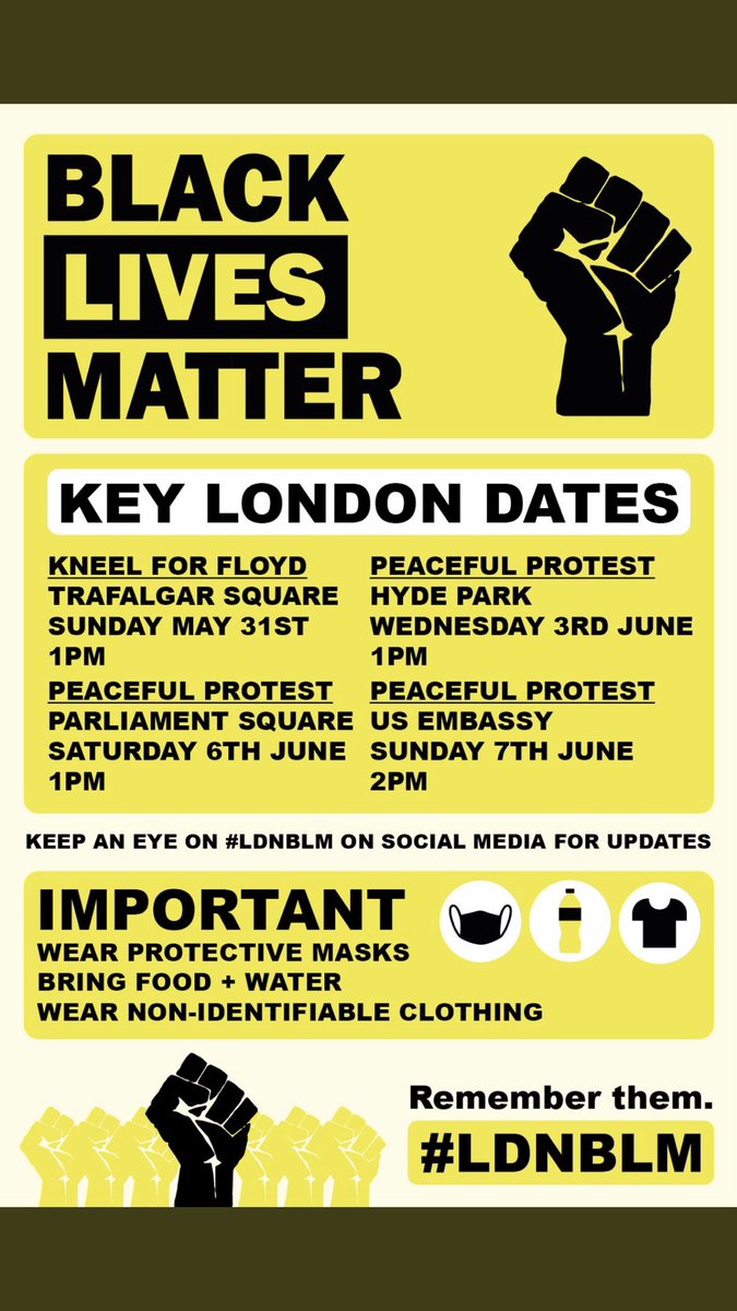LuvlyyX's tweet photo. #LDNBLM All the organised protests and safety guidelines #BlackLivesMatters stay safe and support the cause‼️ https://t.co/p91KRtlTS7