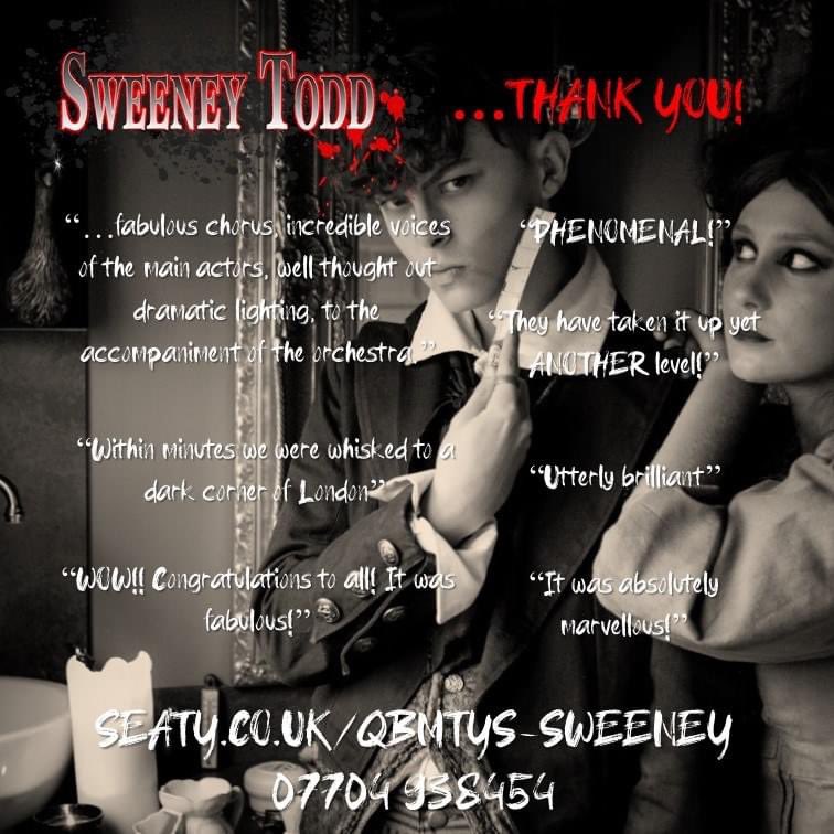 Tomorrow we will find out if we have won the NODA District 8 award for 'Best Youth Production' for our performance of Sweeney Todd! If we do, this will be 2 years running so, as you can imagine, we have EVERYTHING crossed! We'll keep you posted!  Good luck to all nominees :D