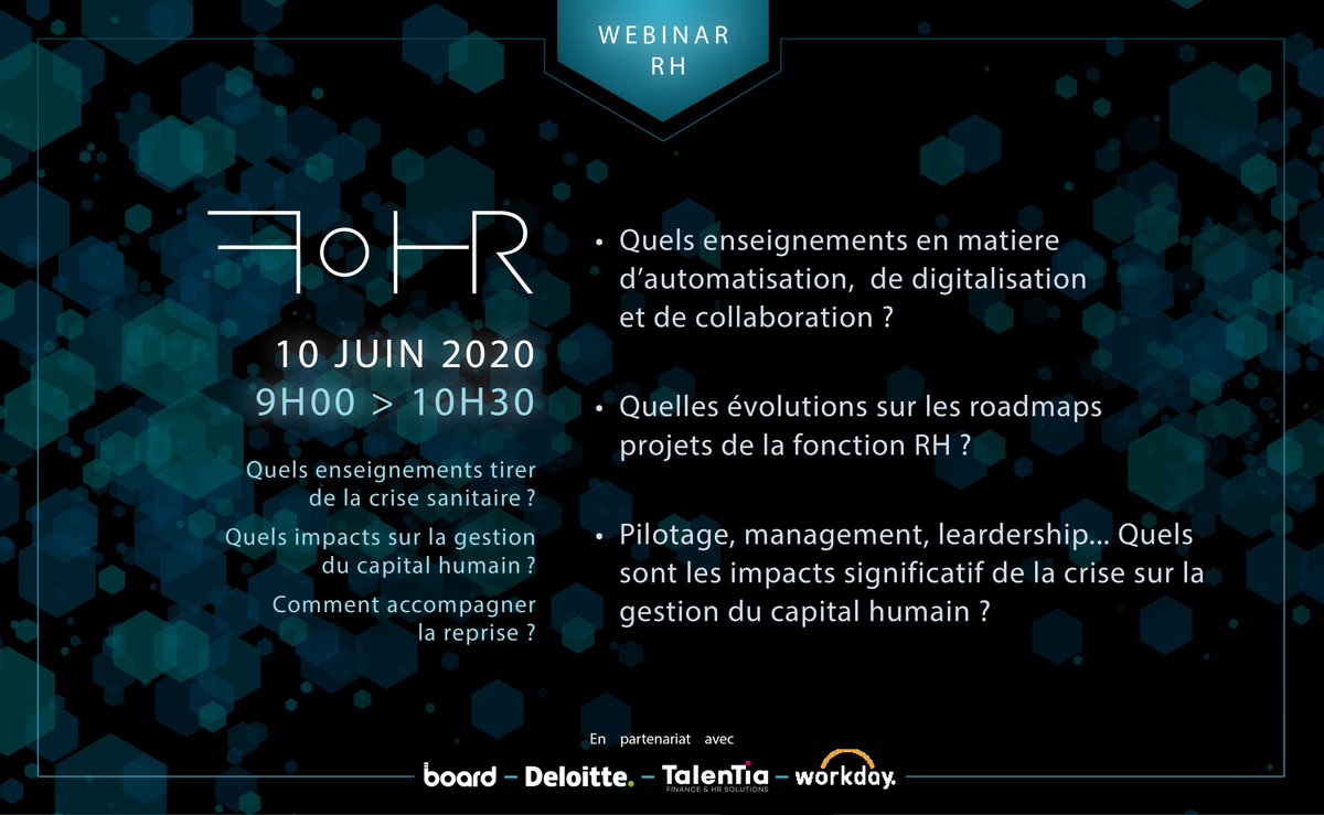 future_ofhr's tweet photo. "Quels impacts de la crise sanitaire sur la gestion du Capital Humain ? Quels enseignements à tirer de cet épisode inédit ? Et comment accompagner la reprise ?

Inscription sur : https://t.co/EUhfq0smwW 

#capitalhumain #transformation  #management #drh #webinar" https://t.co/Ya19wDyfSW