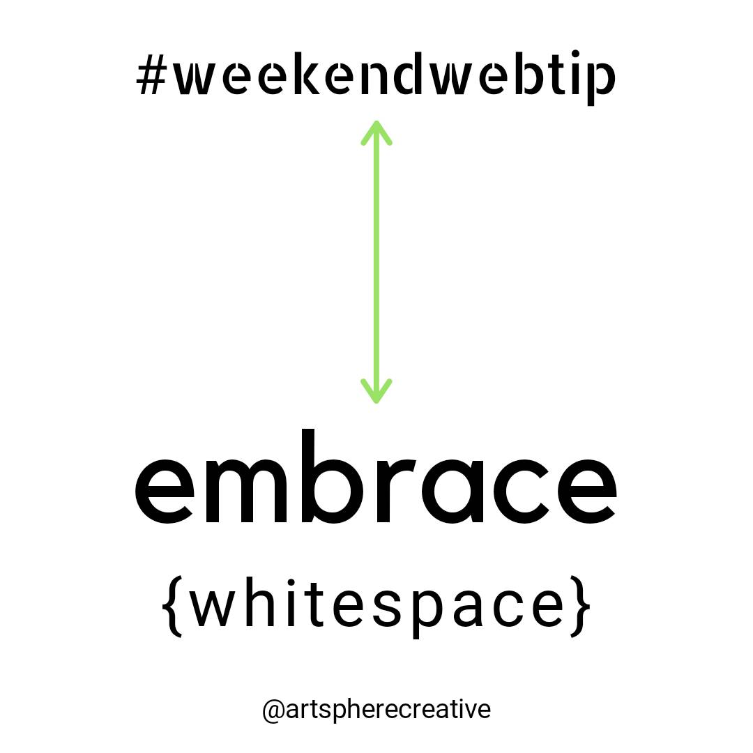 Embrace whitespace. The space you leave between elements in your website is as important as the content itself. Whitespace improves readability, balances design, and can be used to highlight key content to your users.

#weekendwebtip #webdesign #webhosting #artsphere #whitespace