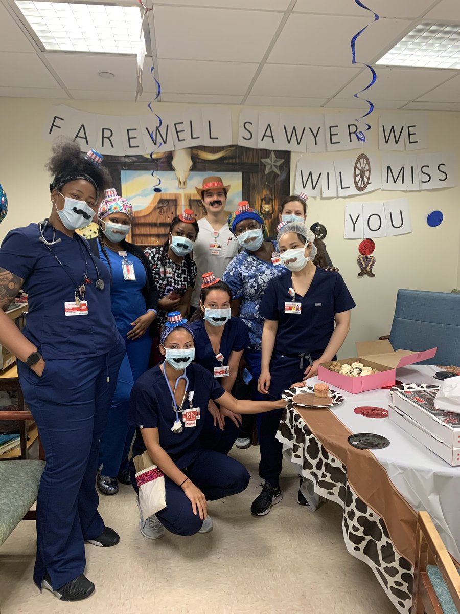 Night shift celebrating the last rodeo of our cowboy RN Sawyer! He will be missed!! 🤠🐴 #Yeehaw #MedSurgRocks <a href="/AishaD_Miller/">Aisha Miller</a>