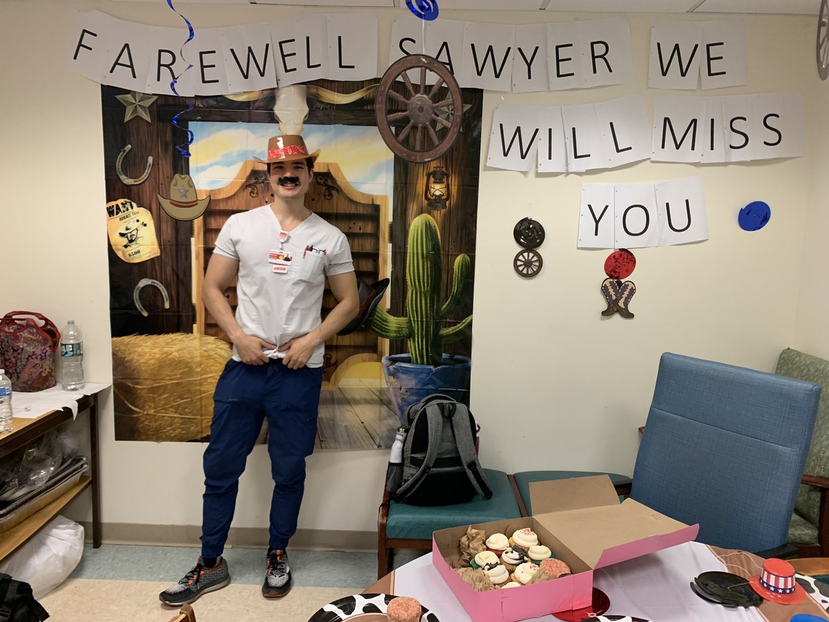 5Infill's tweet photo. Night shift celebrating the last rodeo of our cowboy RN Sawyer! He will be missed!! 🤠🐴 #Yeehaw #MedSurgRocks @AishaD_Miller https://t.co/M3EVzUNDP9