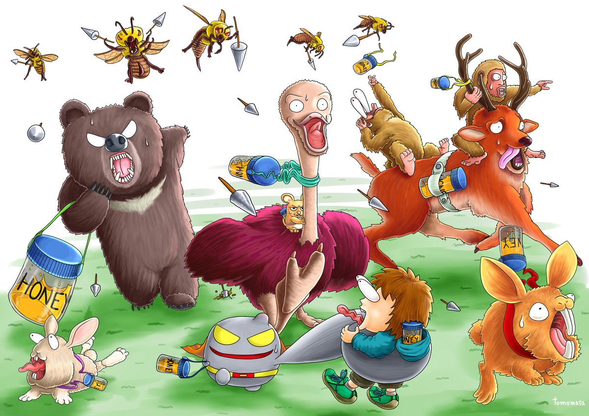 Instagramで連載している漫画「ガメツイヒーローズ」のフォロワーが200人を突破しました。これは嬉しくて描いたイラストどぅえす！！

ぜひ一度、いや何度も遊びにきてね♪
instagram.com/p/CApe5VJn45U/……

#digitalart #Digital #drawing #illustration #picturebook #manga #animal #honeyhunt #heroes