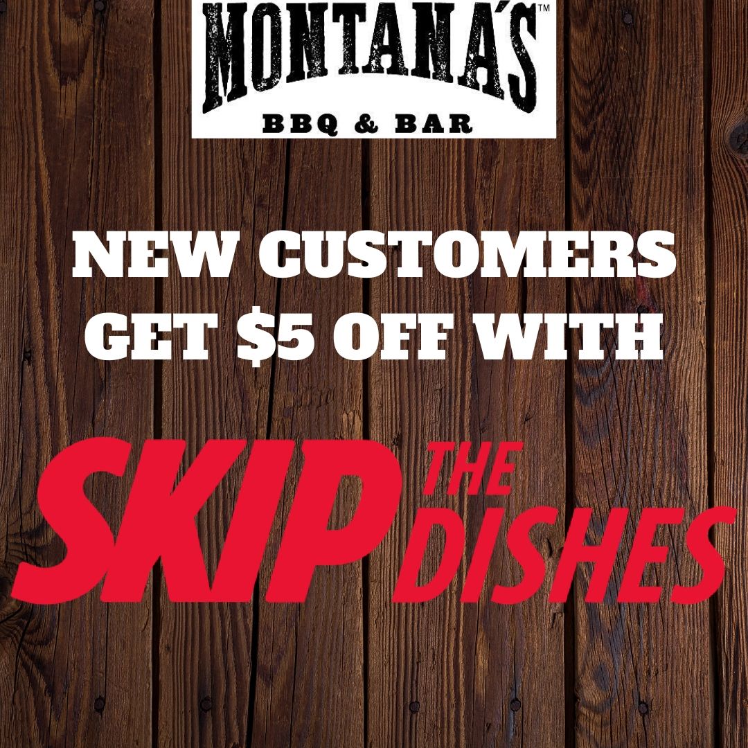 2 DAYS UNTIL WE OPEN! DON'T MISS OUT! New customers can get $5 off their first order with Skip The Dishes. There couldn't be a better time to order some delicious Montanas BBQ directly to your door!
#montanascharlottetown #skipthedishes #bbqandbar #suppertime
