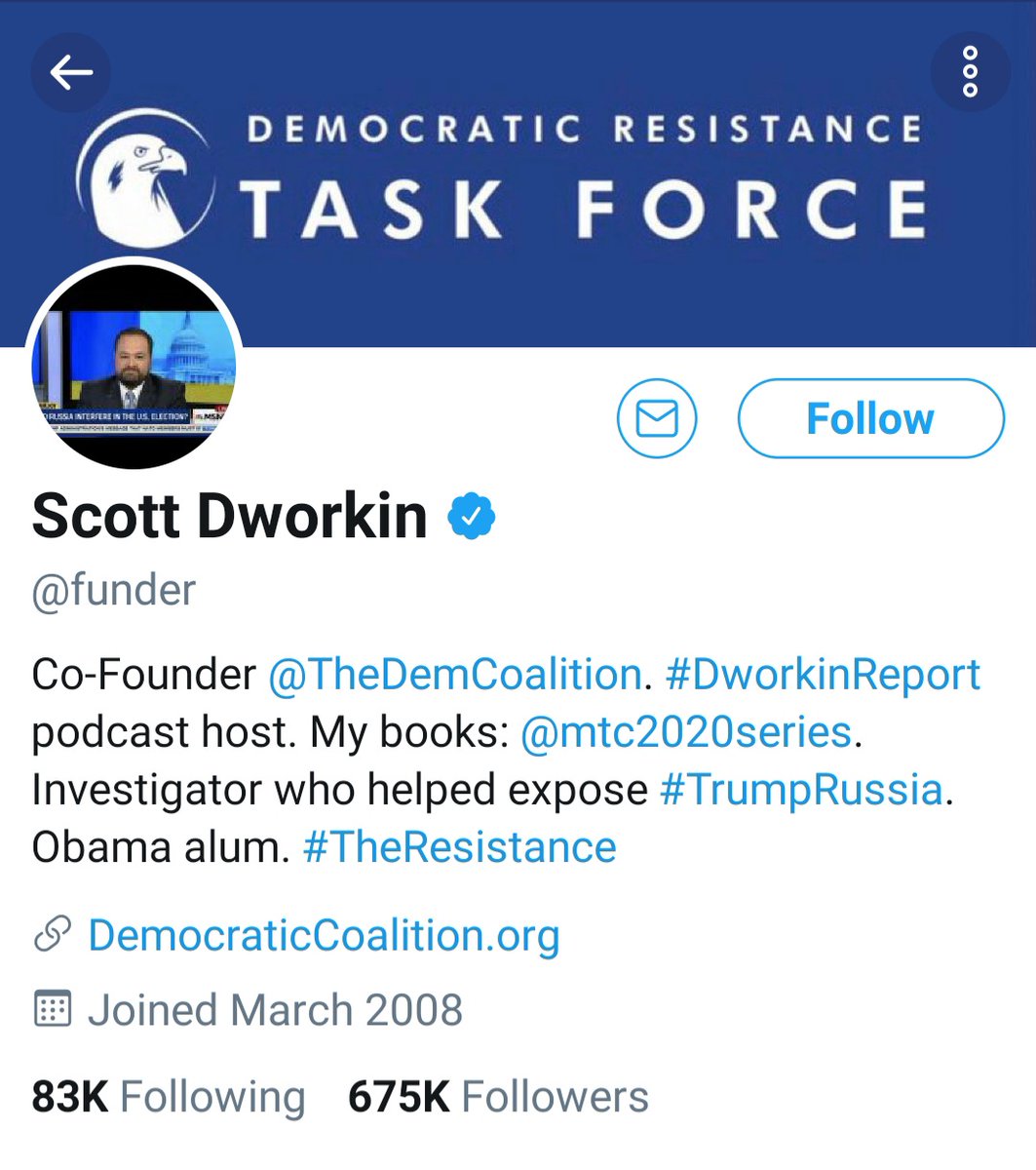 josedeynes's tweet photo. @funder @realDonaldTrump Mr. Scott Dworkin, sorry to inform you but #TrumpResignNow is not gonna happen. You say that you "help expose #TrumpRussia," which was debunked and failed. You're "Co-Founder" of the Dem coalition that established the #ImpeachmentTaskForce, that also failed. You will fail again https://t.co/KpgAqHtv2y