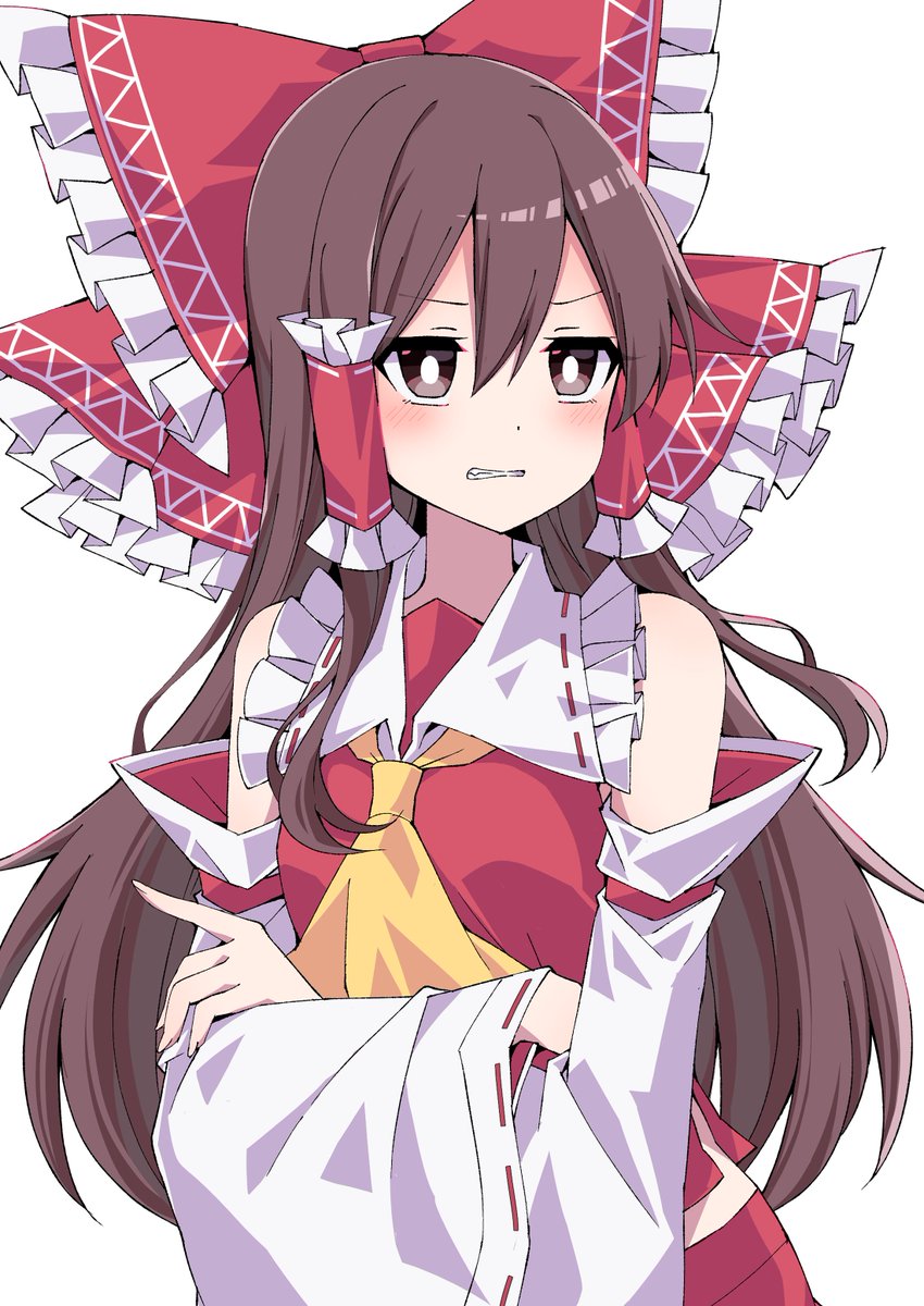 hakurei reimu 1girl solo bow brown hair red bow long hair hair bow  illustration images