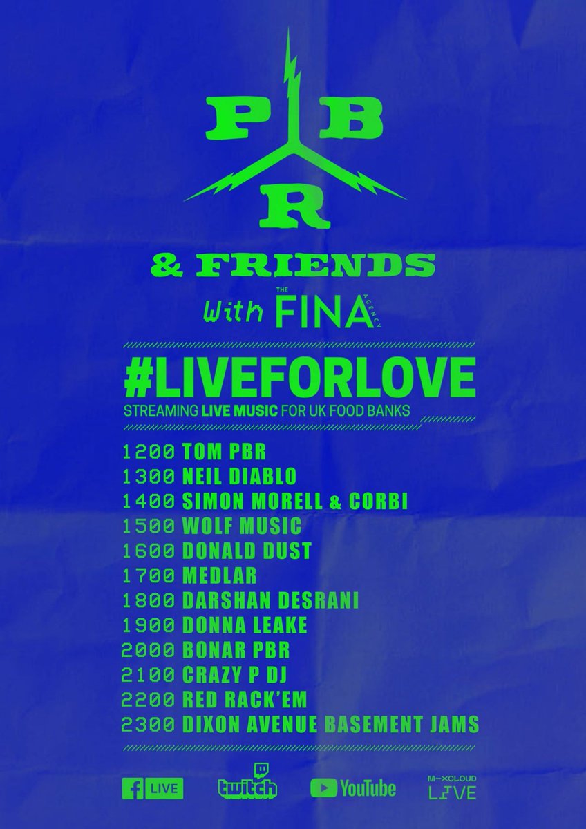 <a href="/pbrstreetgang/">pbrstreetgang</a> <a href="/FINARECORDS/">FINA RECORDS</a> @LiveForLoveUK event is rolling live right now here - mixcloud.com/live/LIVEFORLO… Music from some amazing DJs. Please tune in and support UK food banks!