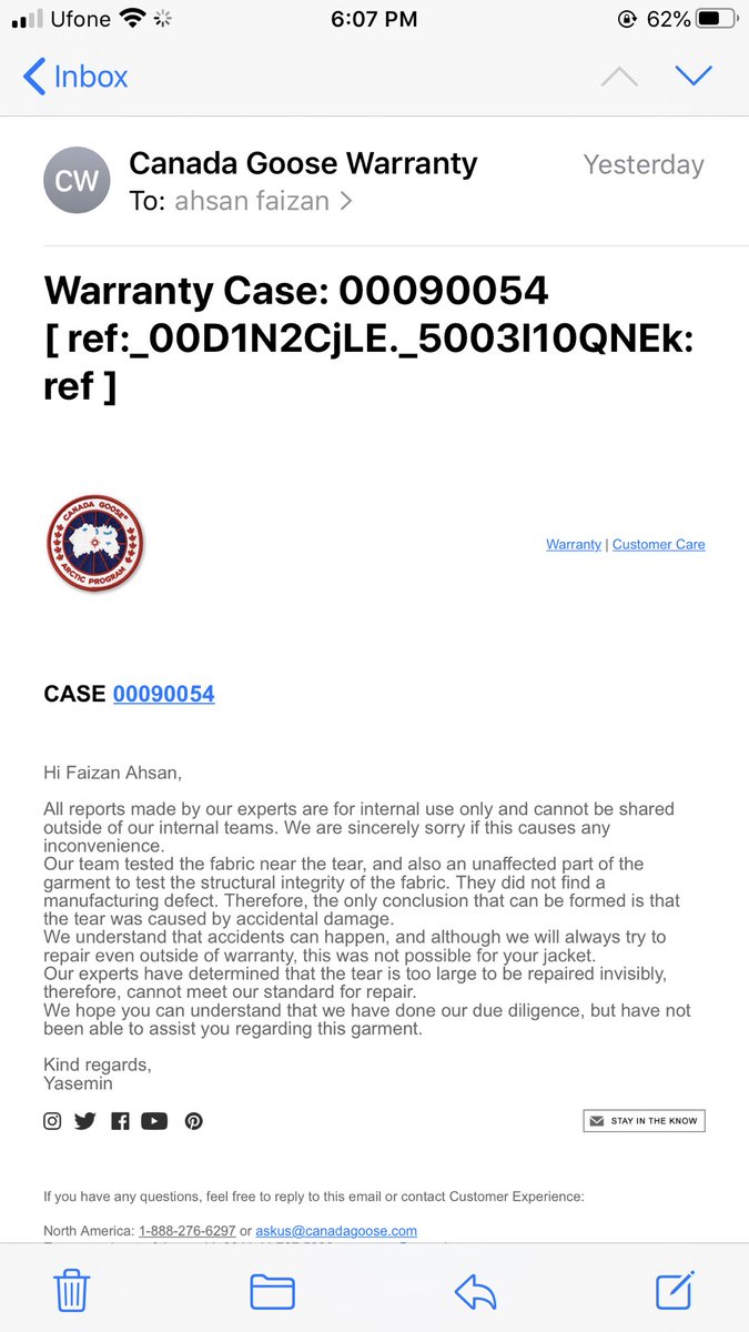 return policy for canada goose