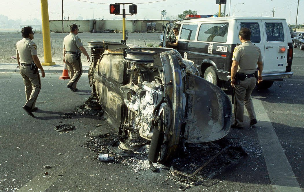 West Las Vegas, 1992 Day after the not guilty verdict, for Rodney King’s abusers...protesters in LV peacefully marched from the Blk community on the Westside to downtown. Before they made it there officers ordered them to turn around. Riot.1 dead.37 injured.111 arrested.