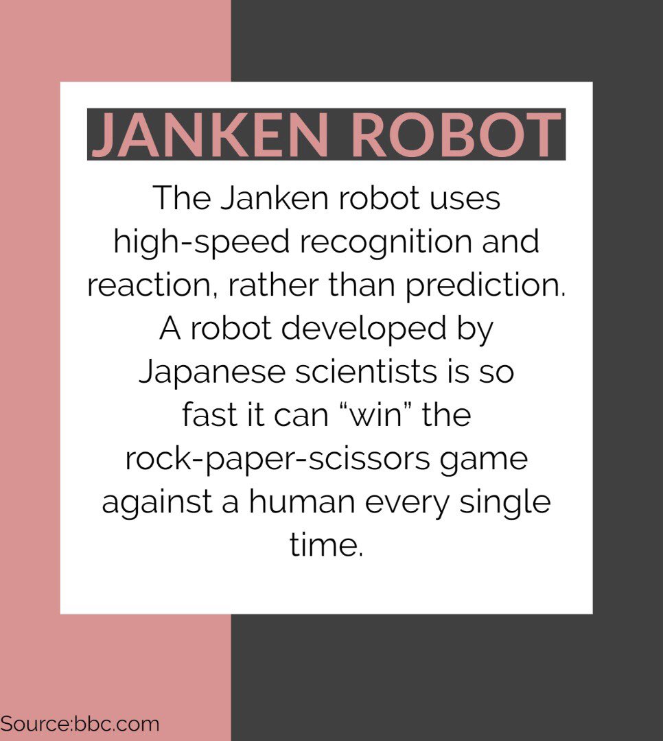 robotechlabs's tweet photo. The Janken Robot that has 100% rate of winning every “Rock-paper-scissors game”🤖🔥

Follow us for more exciting daily content like this @robotechlabs 
#robots #technews #robotics #technology #indiatech #engineering #india #robotech #innovation #techfact #Robotech #Robotics https://t.co/DyITKZTBuK