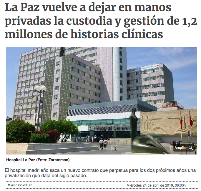 El milagro de IFEMA o el IFEMAZO :Contrato de almacén y archivo con quienes privatizaron los almacenes y archivos de los hospitales públicos en las Comunidades gobernadas por el PP.