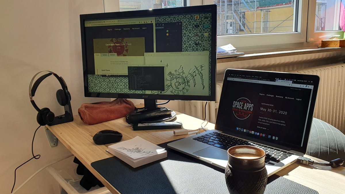 _poehlmann's tweet photo. Remote hacking for #SpaceApps with @falkohof @SayanSoos @bpaassen1 and more 🚀📡🛰️
#CovidNeinTeam #QuietPlanet https://t.co/p5HNOF3sBt