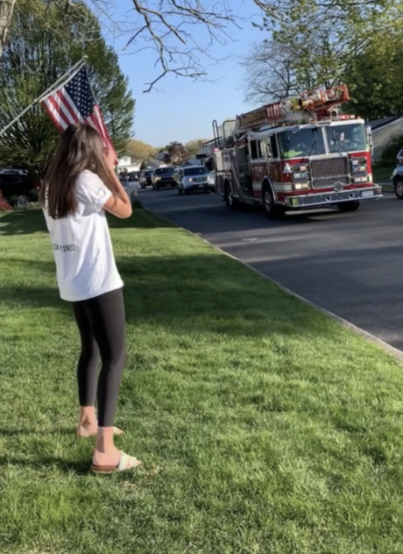 SachemSchools's tweet photo. Sachem student-athlete senior day/night were not the same this year, but equally as special. This is Sachem East's Kristen Shanahan, a senior lacrosse player headed to Notre Dame, enjoying the love shown to her by friends, family and her local fire department. #GoArrows https://t.co/mEfOl70Nfq