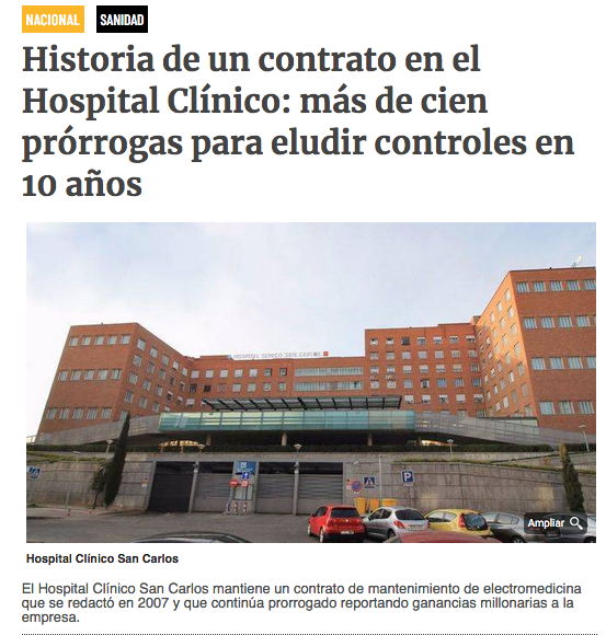 El milagro de IFEMA o el IFEMAZO  y:-Contrato de mantenimiento 400.000: Ferrovial, adjudicataria habitual-Contrato de mantenimiento de electromedicina otros 400.000: La empresa que se beneficia de la privatización de la electromedicina de Madrid con ilegalidades varias.